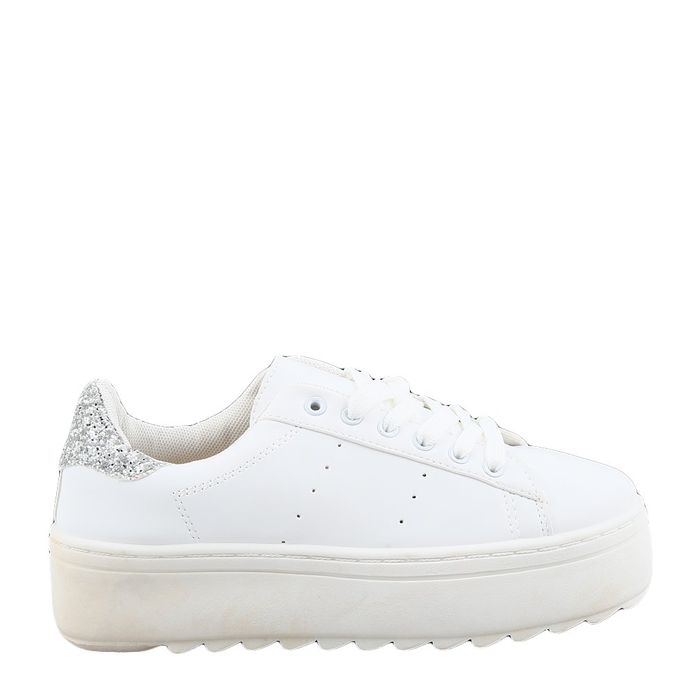 Pantofi sport dama Delaine albi cu insertii argintii
