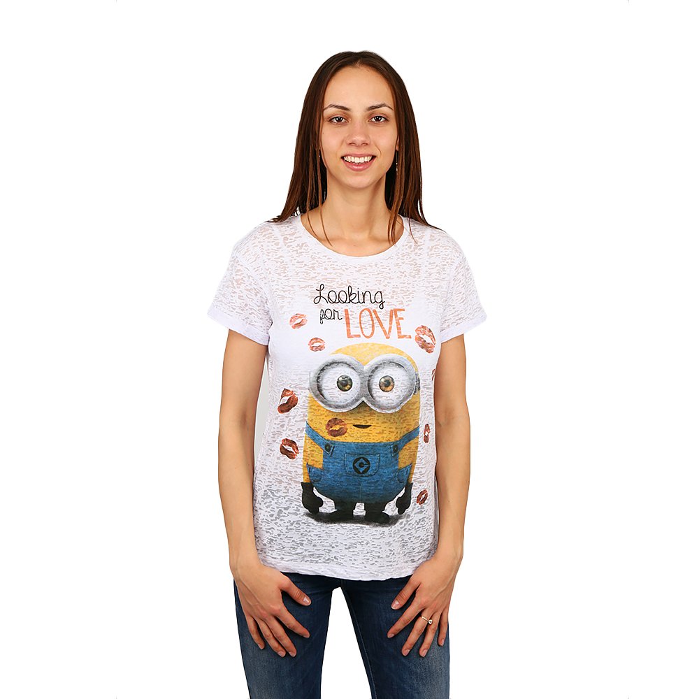 Tricou dama Minions Looking for Love alb