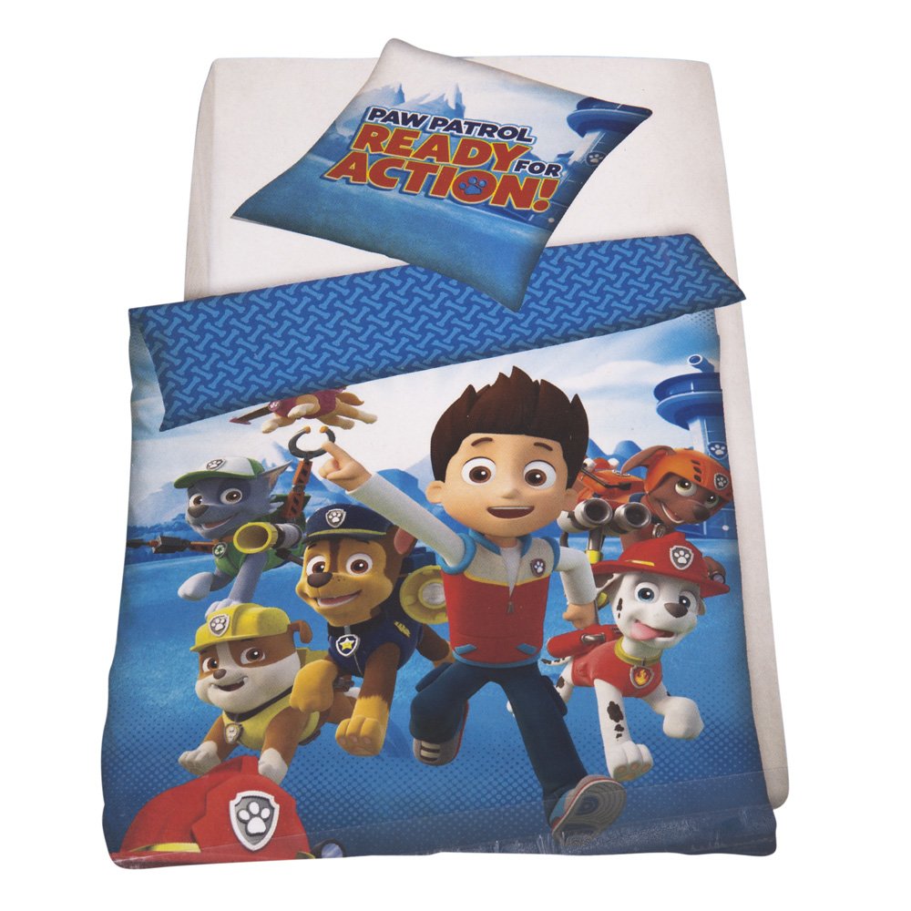 Set lenjerie pilota si fata perna PawPatrol 140x200 bleu