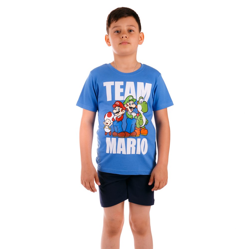 Pijama baieti Team Mario tricou bleu si pantaloni navy