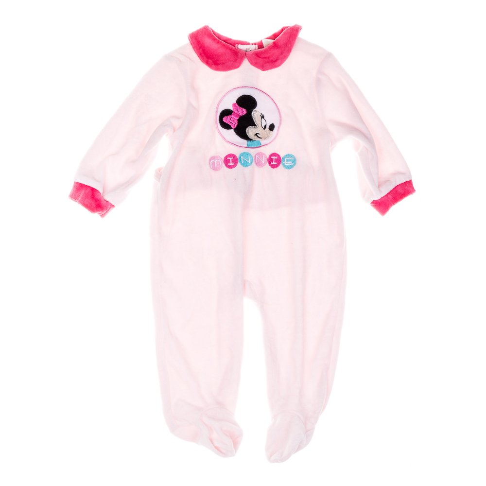 Pijama salopeta bebe Minnie Mouse roz pal cu guler fucsia