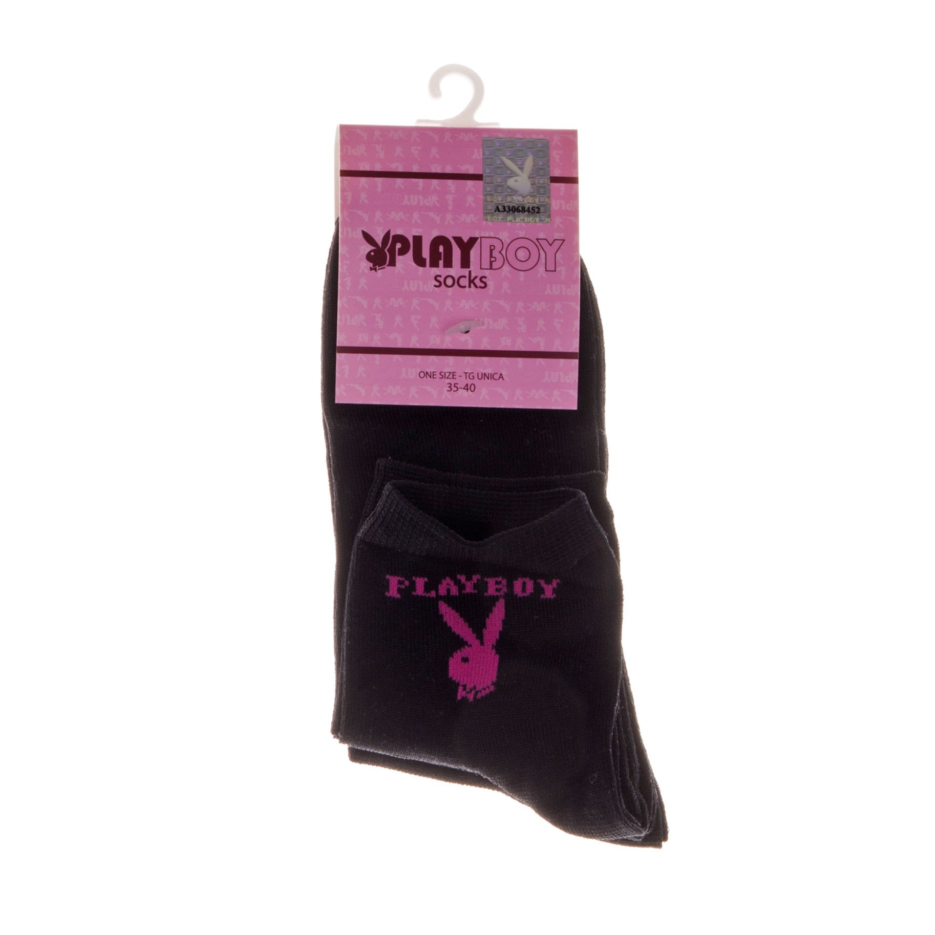 Set 3 perechi sosete dama Playboy negre cu logo fucsia