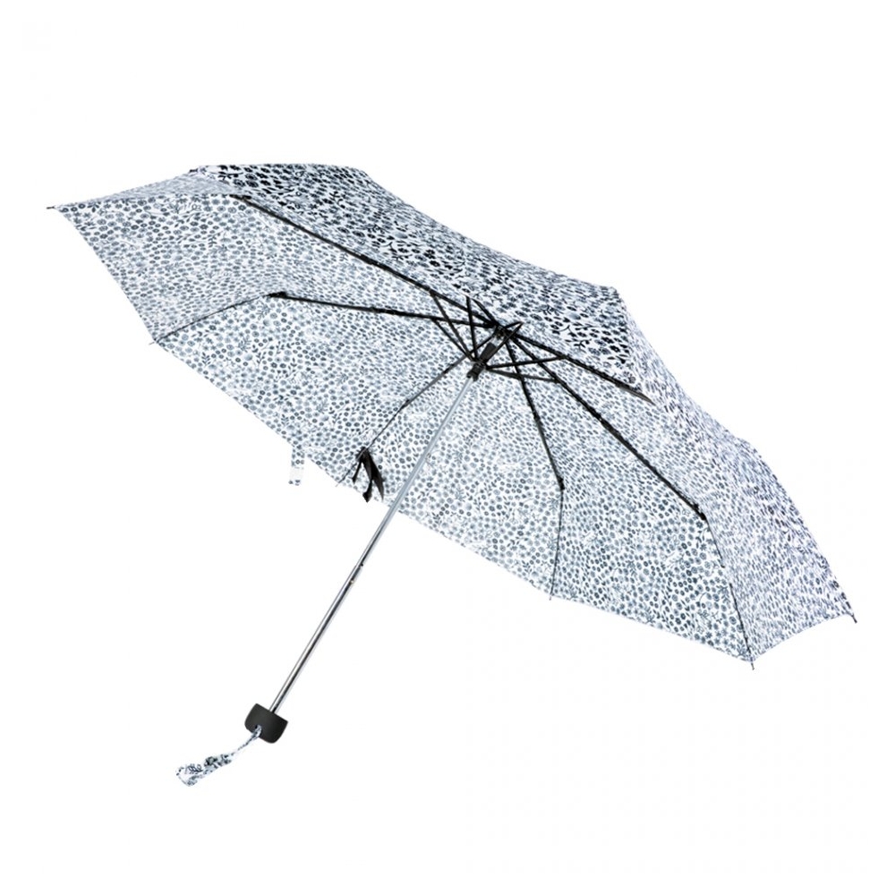 Umbrela femei Mango, umbrela dama, de poseta/geanta, usoara, pliabila, cadru metalic, d 100 cm, Paraguas Flora-model alb cu flori negre