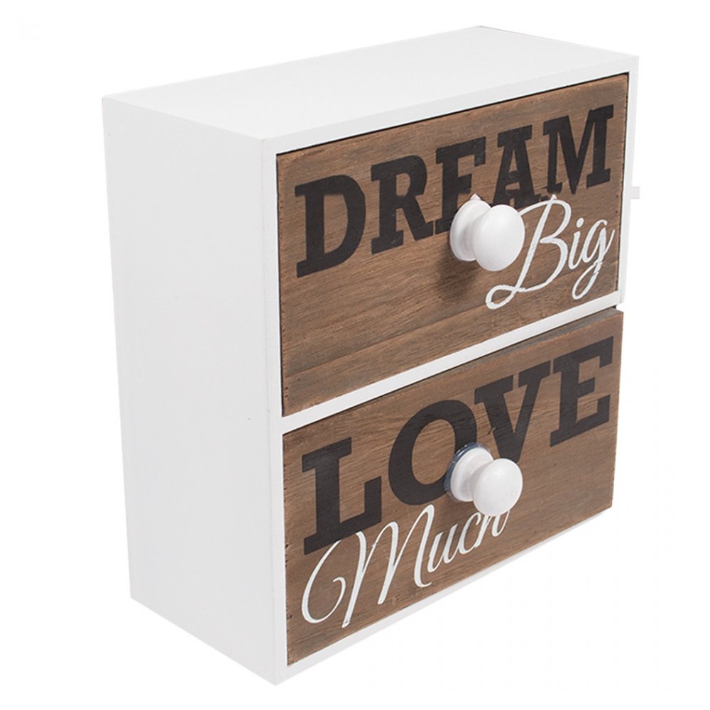 Cutie decorativa cu 2 sertare, vintage, lemn, Dream Big-Love Much, Arti Casa, 16 x 16 x 9 cm