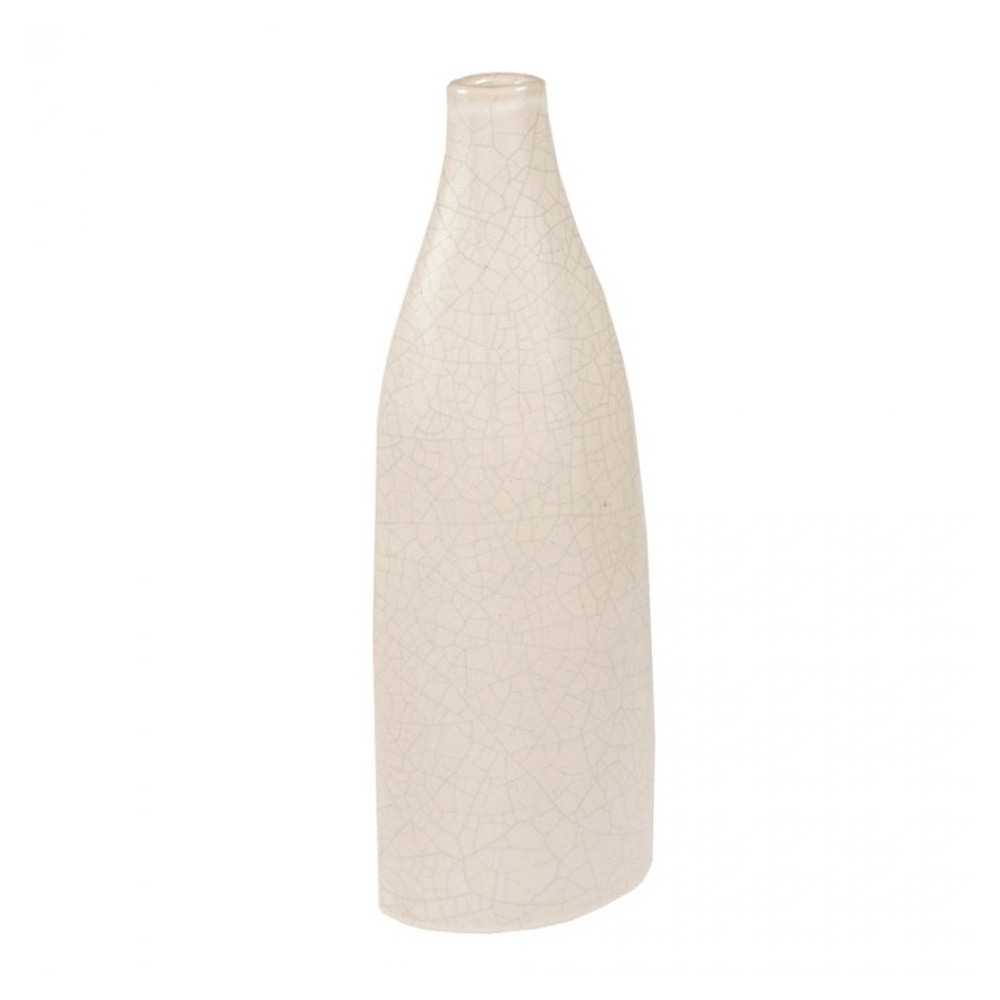 Vaza decorativa pentru flori, ceramica cu aspect vintage, beige, forma aplatizata, h 40 cm, Maxx