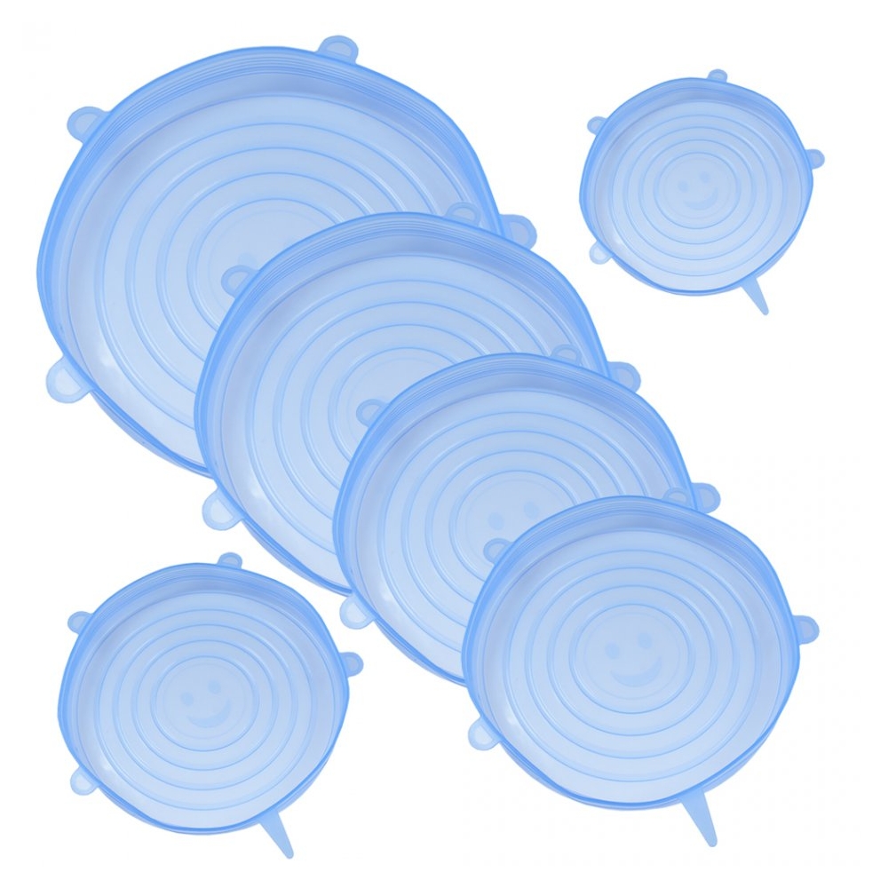 Capace flexibile silicon, set de 6, extensibile, dimensiuni diferite, inlocuitor folie alimentara, capac silicon pentru vase/recipiente, 6 x capac pentru mentinerea prospetimii, capace elastice castron/bol, reutilizabile, capace vase, Maxx, bleu