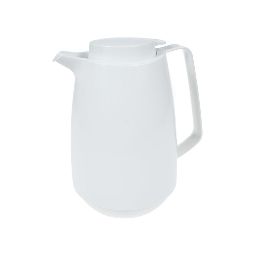 Termos 1 L, pentru ceai, cafea, lichide fierbinti sau reci, cu buton deschidere usoara, cana termos cu interior sticla, Emsa, plastic, 21 x 14 cm, alb
