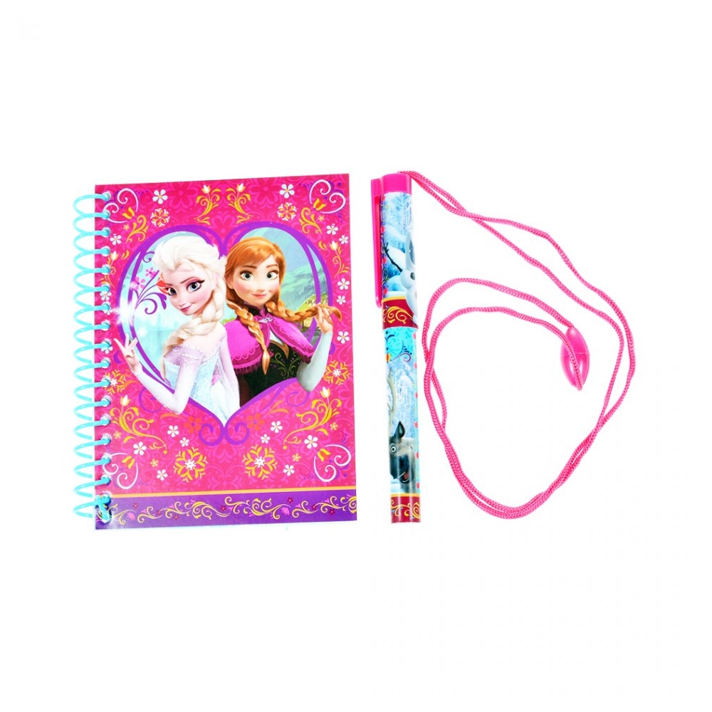 Bloc notes cu pix, carnetel notite, foi dictando, 30 file, cu arc, coperte cartonate, 12.5 x 9.5 cm, Disney-Frozen