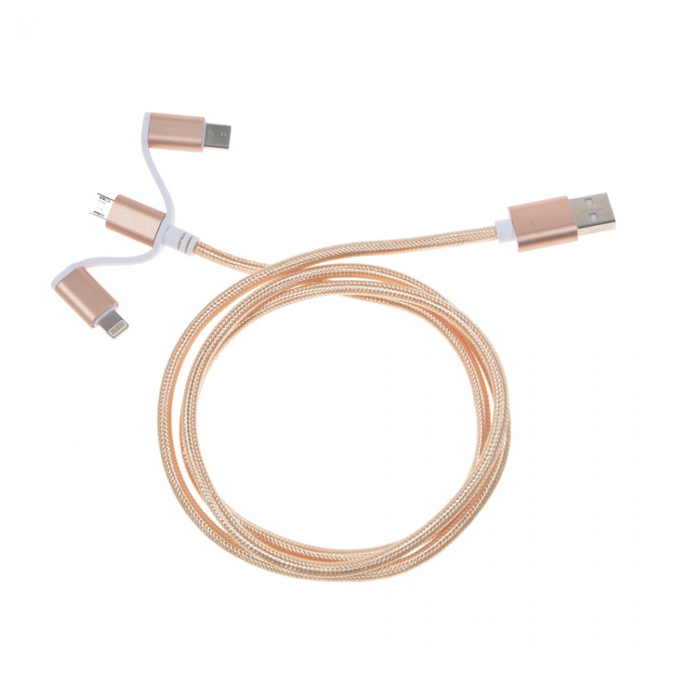 Cablu USB 3 in 1, cablu lungime 1m, tip C/lightning/microUSB, universal, Soundlogic, auriu