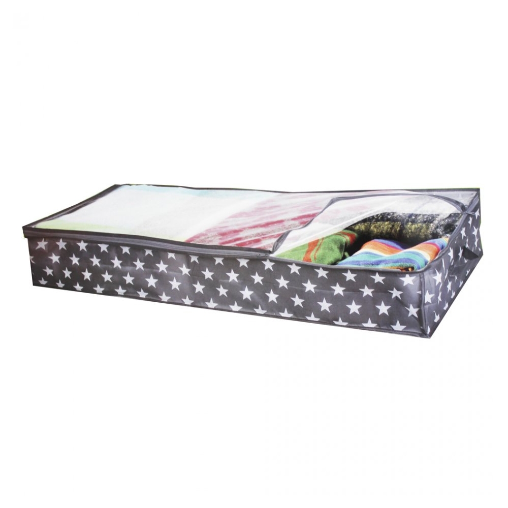 Cutie depozitare cu fermoar, husa depozitare cu capac transparent, organizator textil pentru haine, lenjerie, pilota, Maxx, gri, 100 x 45 x 15 cm