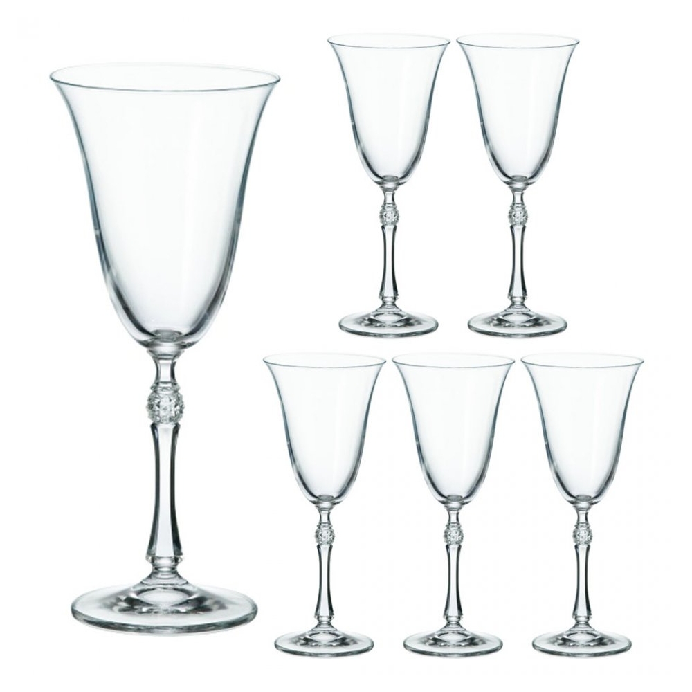 Set 6 pahare cristal pentru vin alb/rose/rosu, cristal Bohemia, Proxima Collection, cu picior, transparent, 185 ml