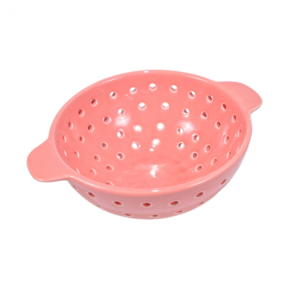 Strecuratoare ceramica, sita ceramica cu manere pentru uz frecvent sau decorativ, d 17 cm, h 8 cm, portocaliu, J-Line