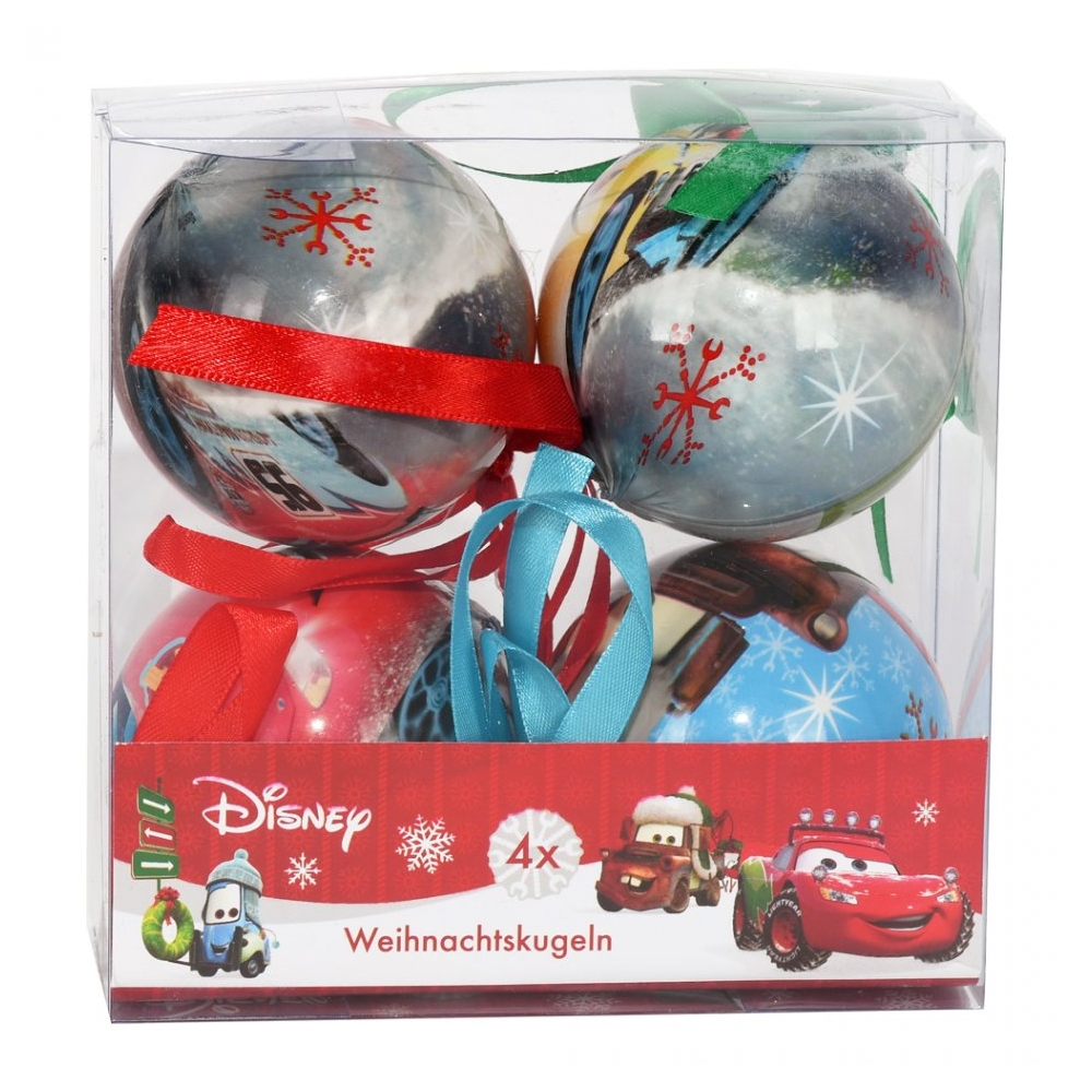 Globuri ornamentale, Disney, set de 4, model desene animate Cars, 4 x glob ornament, 7 cm