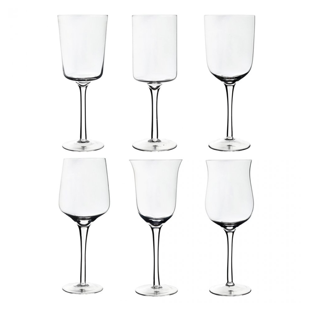 Set 6 pahare pentru vin cu picior, 550 ml, Bitossi, forme diferite pentru toate tipurile de bauturi