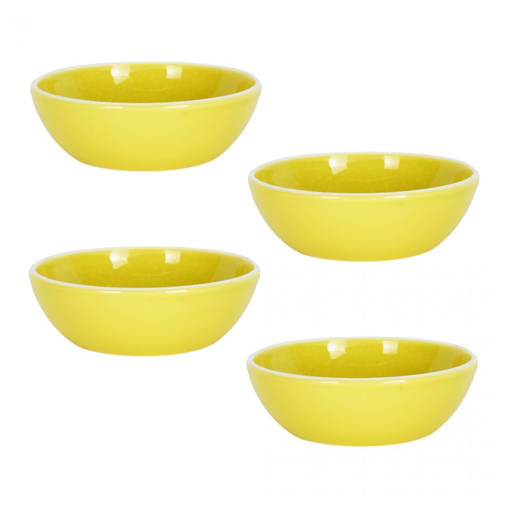 Set boluri ceramica, 4 piese, 600 ml, Pomax Sixties, 4 x castron aperitive/supa/ciorba, 16 x 5.5 cm, galben