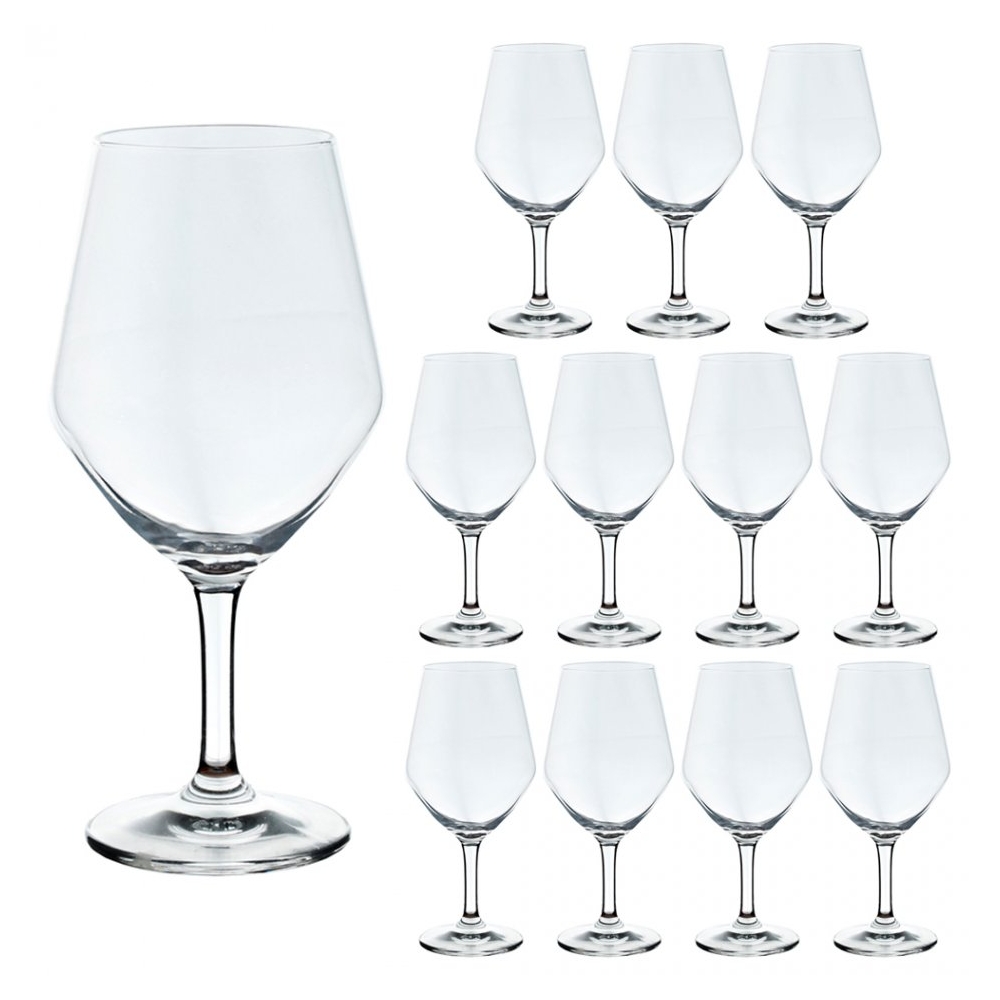 Set de 12 x pahar cu picior vin rosu/rose/alb/cocktail, sticla, Bormioli Rocco, model Verso, fabricat in Italia, 400 ml, transparent