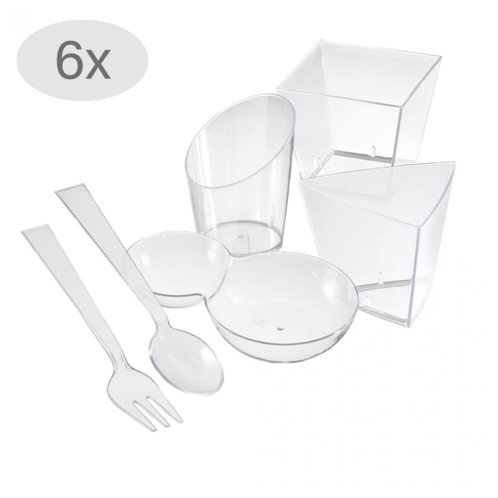 Set servire aperitive, 36 piese, 24 recipiente + 6 lingurite + 6 furculite, plastic, pahare servire aperitiv/desert, cupe plastic pentru servire, 24 x 50 ml, Duni