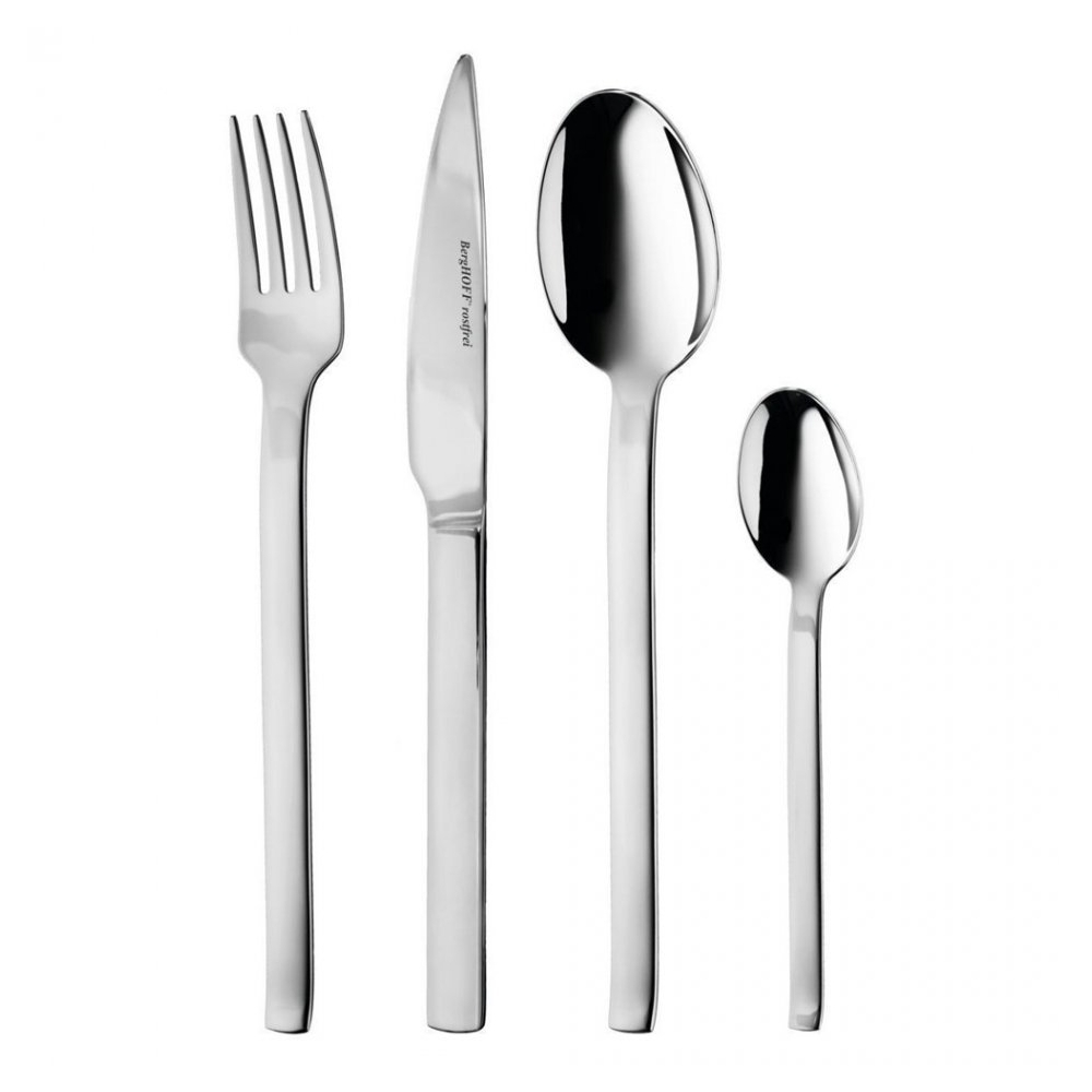 Set tacamuri 4 piese din inox BergHOFF, 1 x furculita, 1 x lingura, 1 x cutit, 1 x lingurita, design âEssenceâ by Ralph Kramer