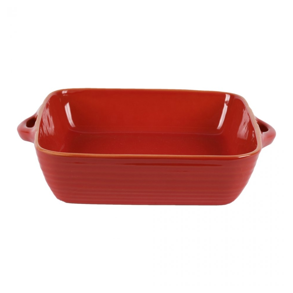 Vas pentru copt din teracota, Jamie Oliver, 23 x 23 x 6 cm, tava cuptor rezistenta pana la 220 grade C, cu manere, rosu