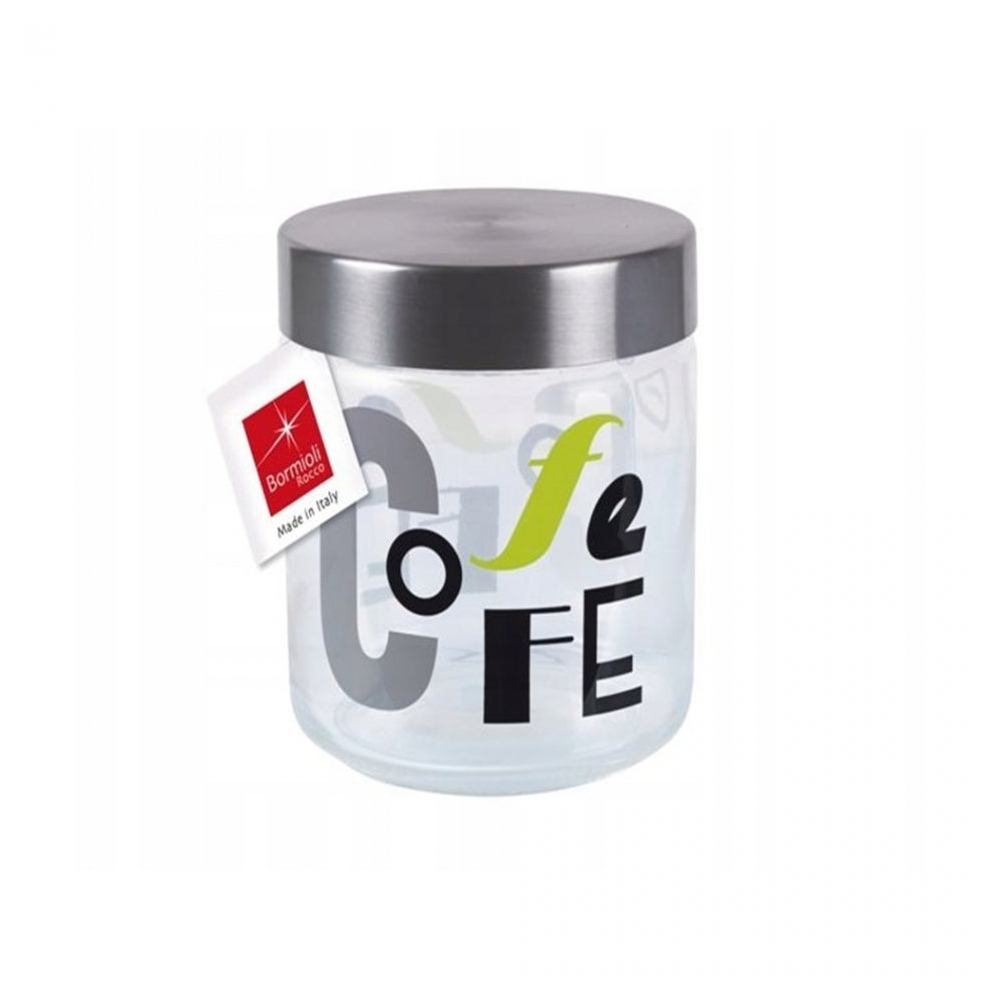 Borcan depozitare, mesaj COFFE, 750 ml, capac inox, inchidere ermetica inel silicon, Bormioli Rocco