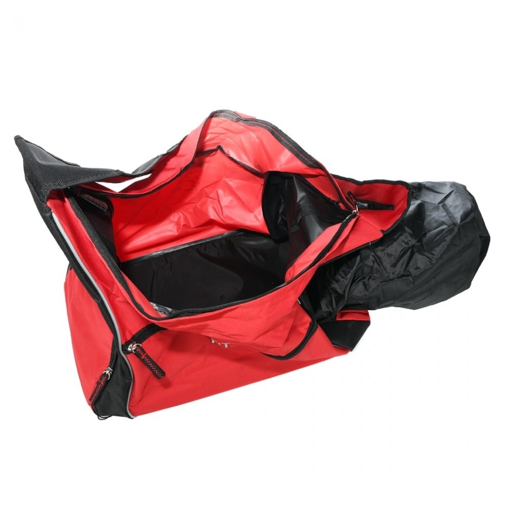 Geanta sport, compartiment incaltaminte si compartiment termoizolant, buzunar exterior cu fermoar, 49 x 25 x 25 cm, geanta fitness, Fit&Cool, rosu-negru