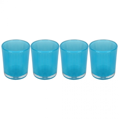Set 4 suporturi de lumanari tip pastila, Rasteli, sticla, 5.5 cm, h 6.5 cm, bleu transparent, art. 5903