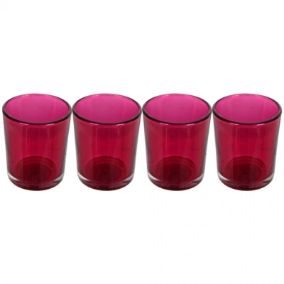 Set 4 suporturi de lumanari tip pastila, Rasteli, sticla, 5.5 cm, h 6.5 cm, fucsia transparent, art. 5906