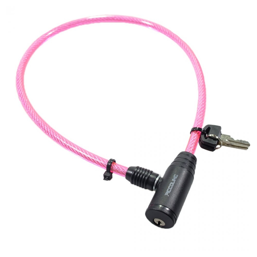 Antifurt bicicleta, cablu de lungime 65cm, cu inchidere cu cheie, Piccolino, roz