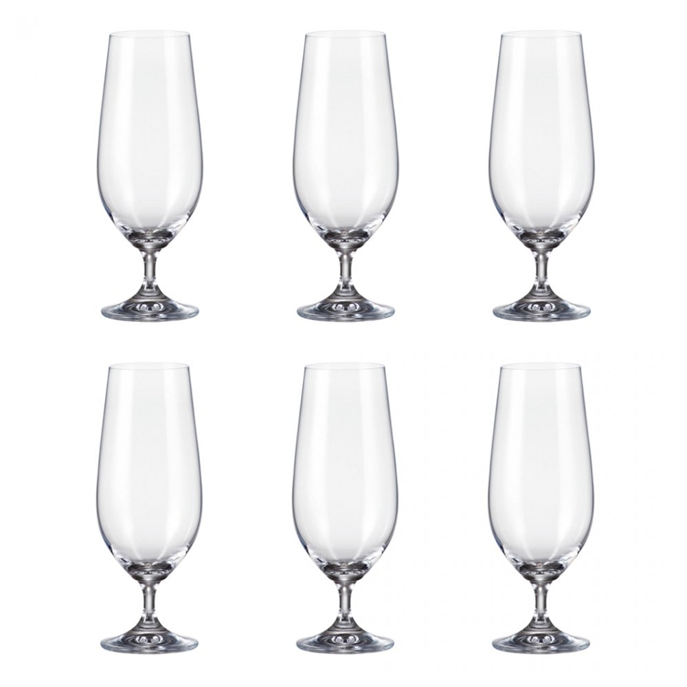 Set 6 pahare cristal pentru bere, 380 ml, cristal Bohemia, cu picior, transparent