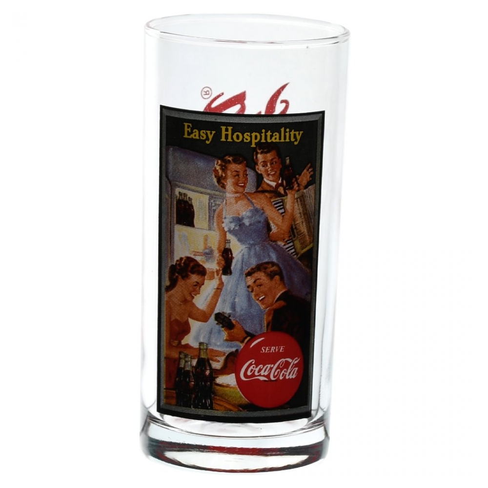 Set 6 pahare sticla, 290 ml, Ã 6 x h 13.5 cm, model Coca-Cola, transparent-multicolor, Quasar&Co.