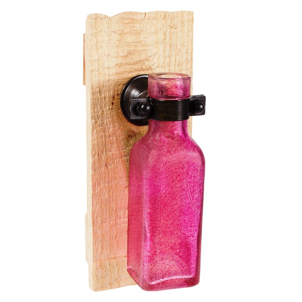 Sticla pe suport de lemn, vaza de agatat pe perete, PTMD Collection, roz, 15 cm