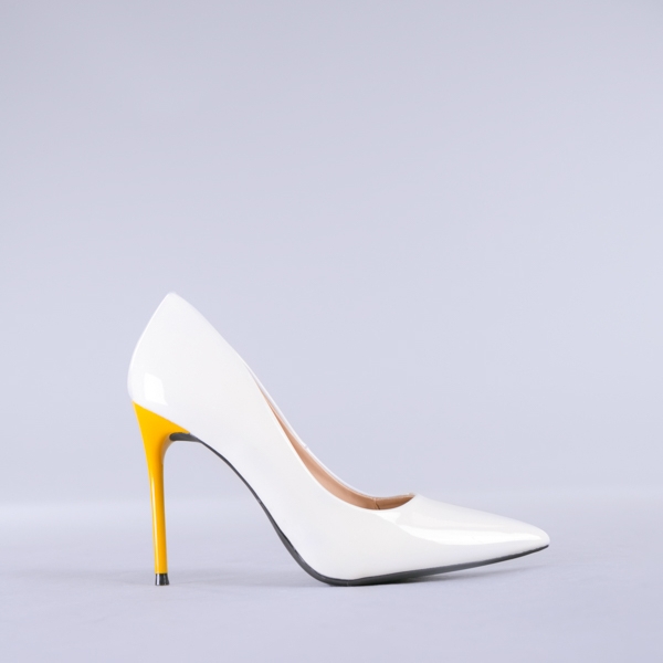 Pantofi dama cu toc Malia alb cu galben, 5 - Kalapod.net