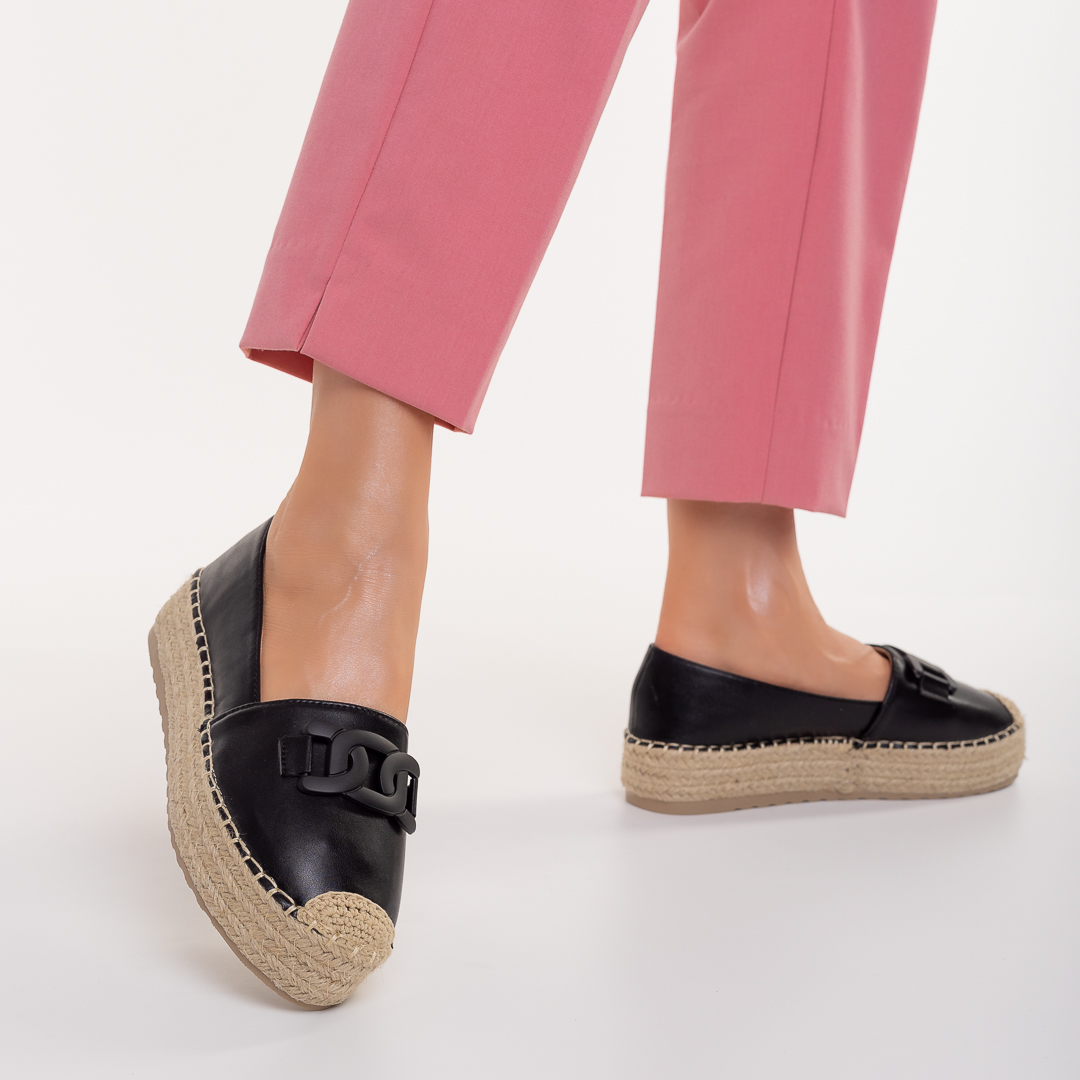 Espadrile dama negre din piele ecologica Calliope