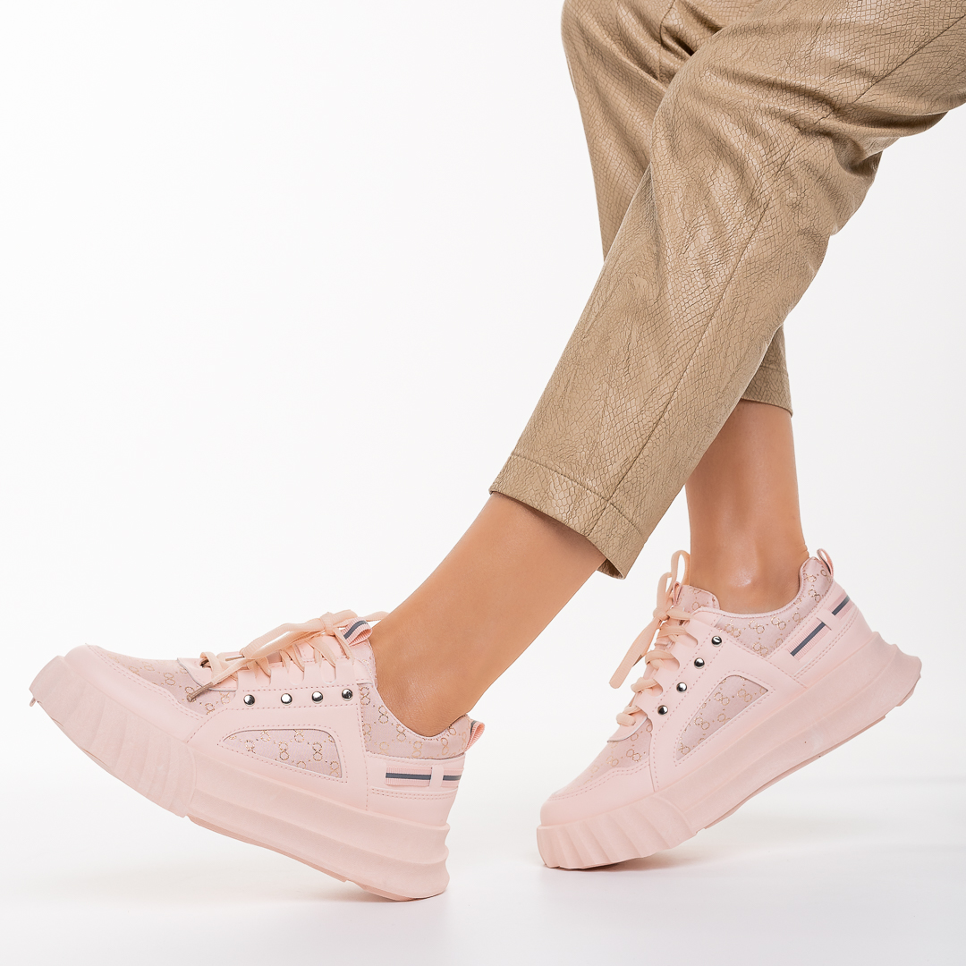 Pantofi sport dama roz din piele ecologica si material textil Meriz, 6 - Kalapod.net