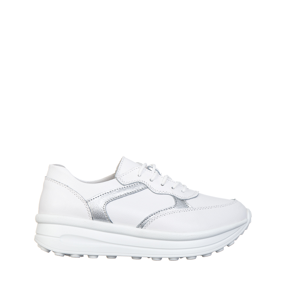 Pantofi casual dama albi cu argintiu din piele naturala Magnolia, 2 - Kalapod.net