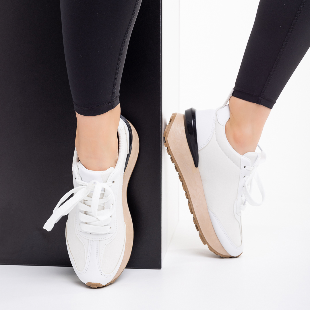 Pantofi sport dama albi din material textil si piele ecologica Crimson, 6 - Kalapod.net