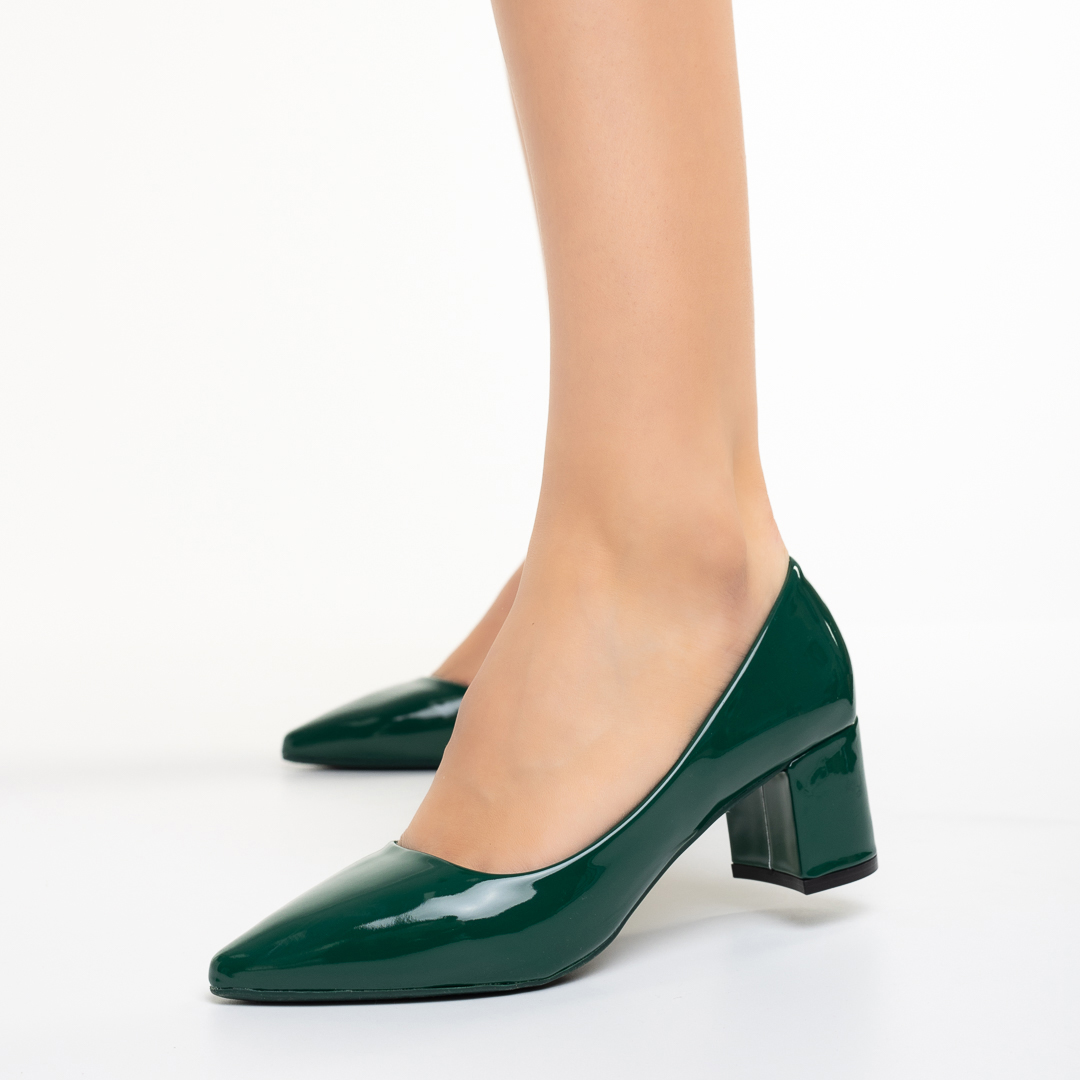 Pantofi dama verzi din piele ecologica cu toc Afila, 4 - Kalapod.net