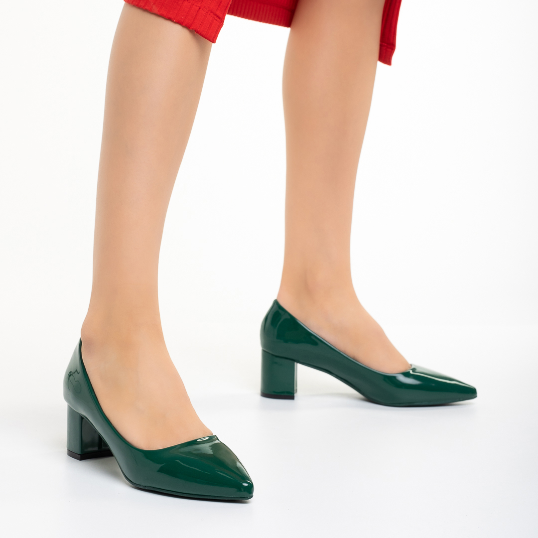 Pantofi dama verzi din piele ecologica cu toc Afila, 3 - Kalapod.net