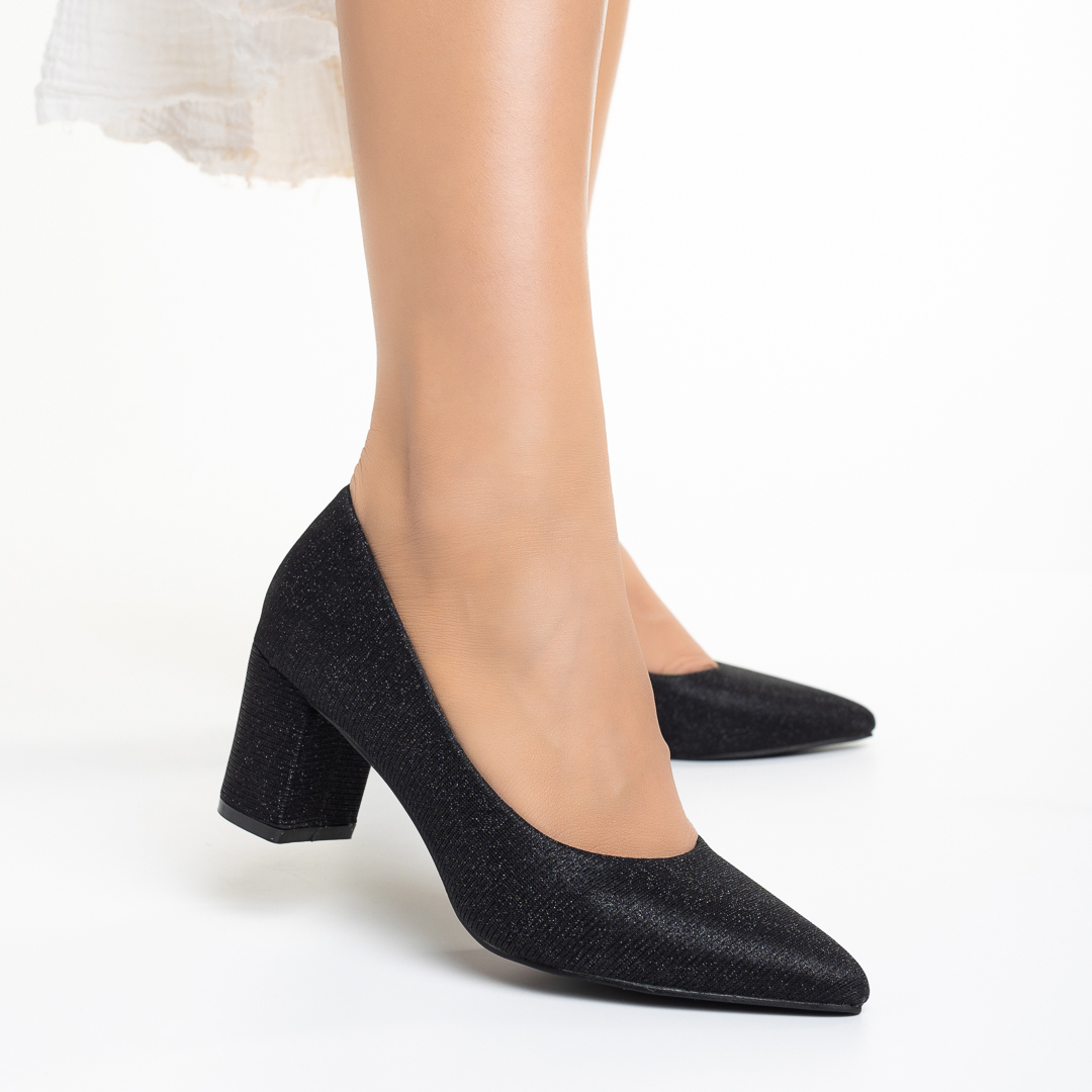 Pantofi dama negri din material textil cu toc Cheryl - Kalapod.net
