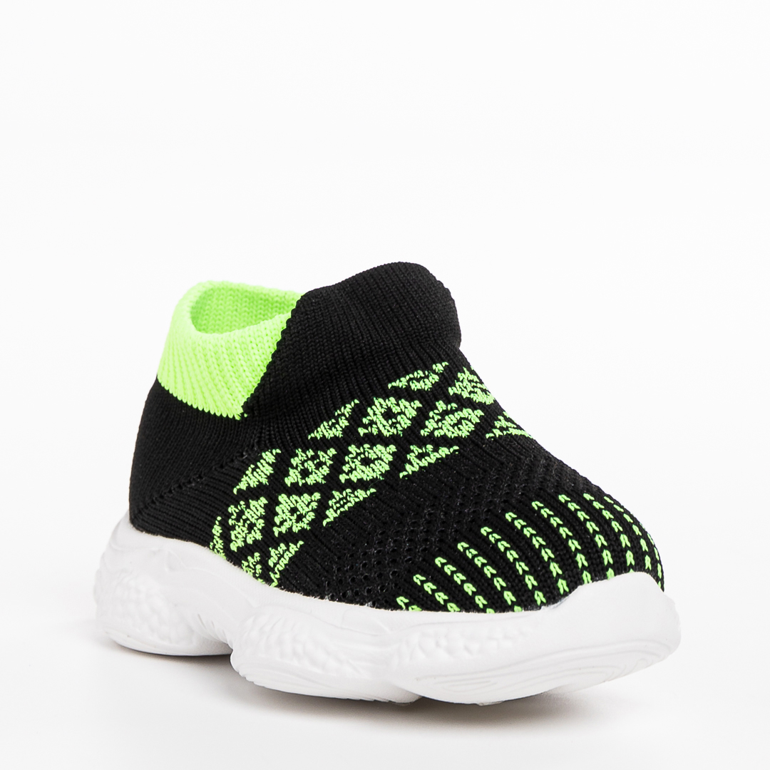 Pantofi sport copii negri cu verde din material textil Kaspar