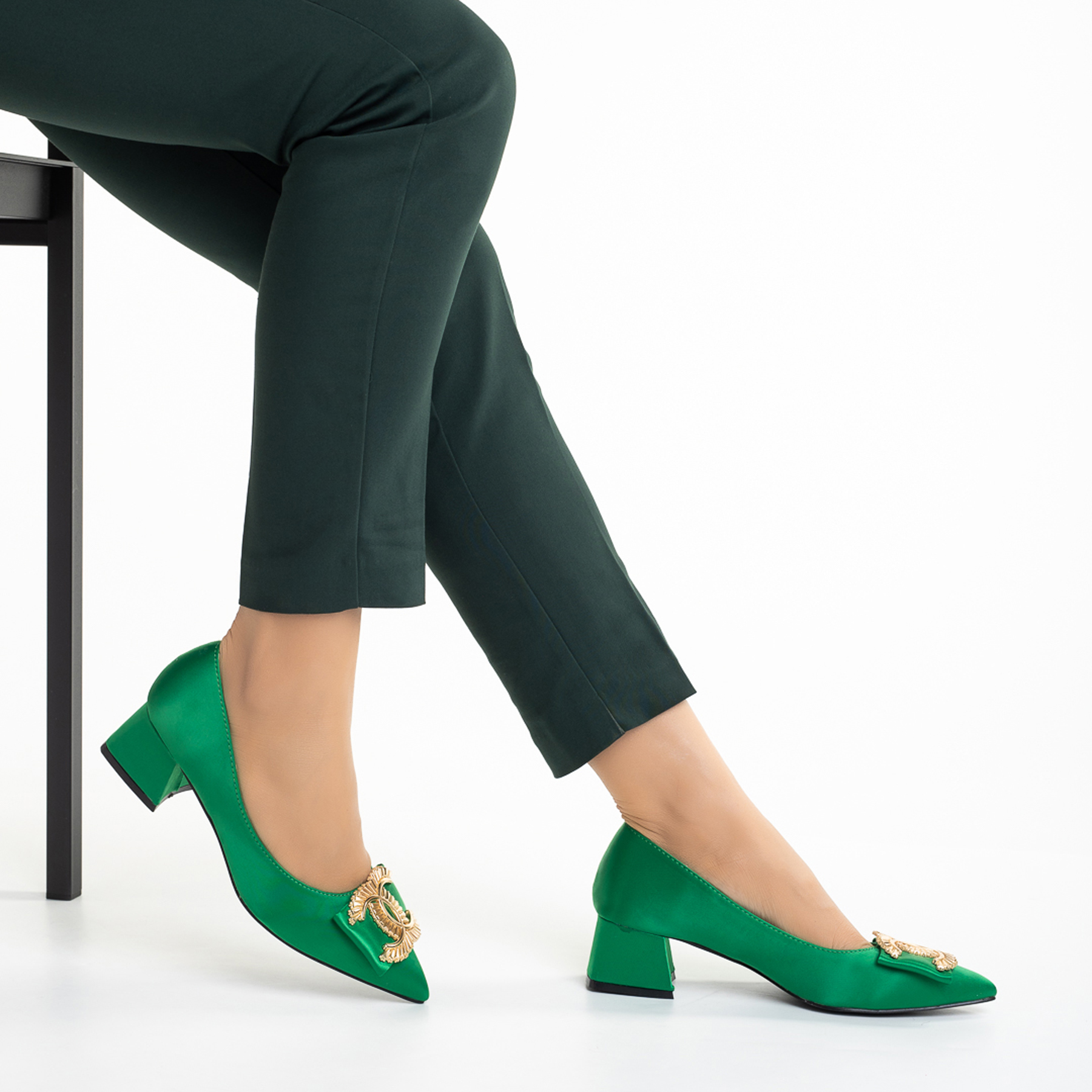 Pantofi dama verzi din material textil Adelita - Kalapod.net