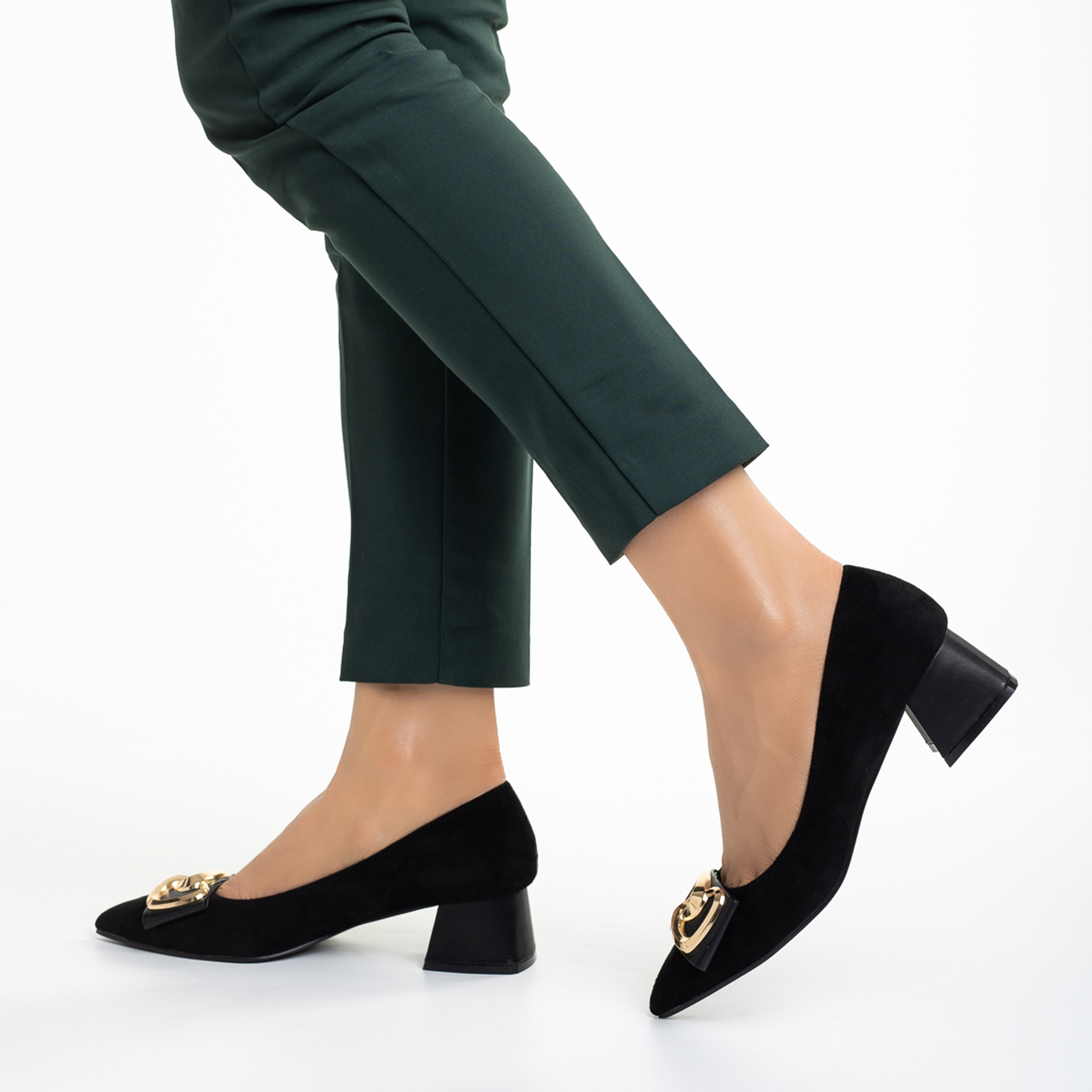 Pantofi dama negri din material textil cu toc Milani, 3 - Kalapod.net