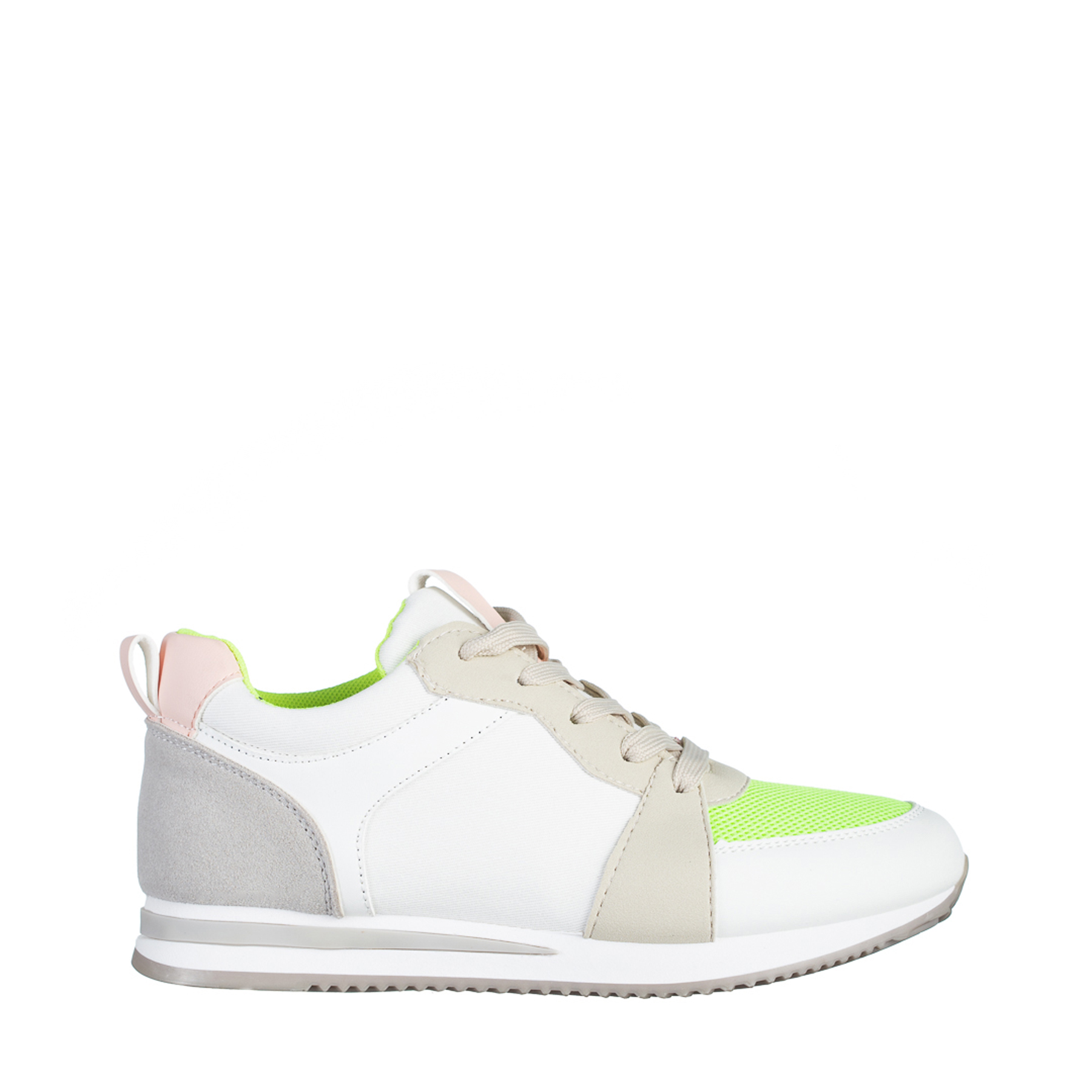 Pantofi sport dama albi cu verde din piele ecologica si material textil Clarita, 2 - Kalapod.net