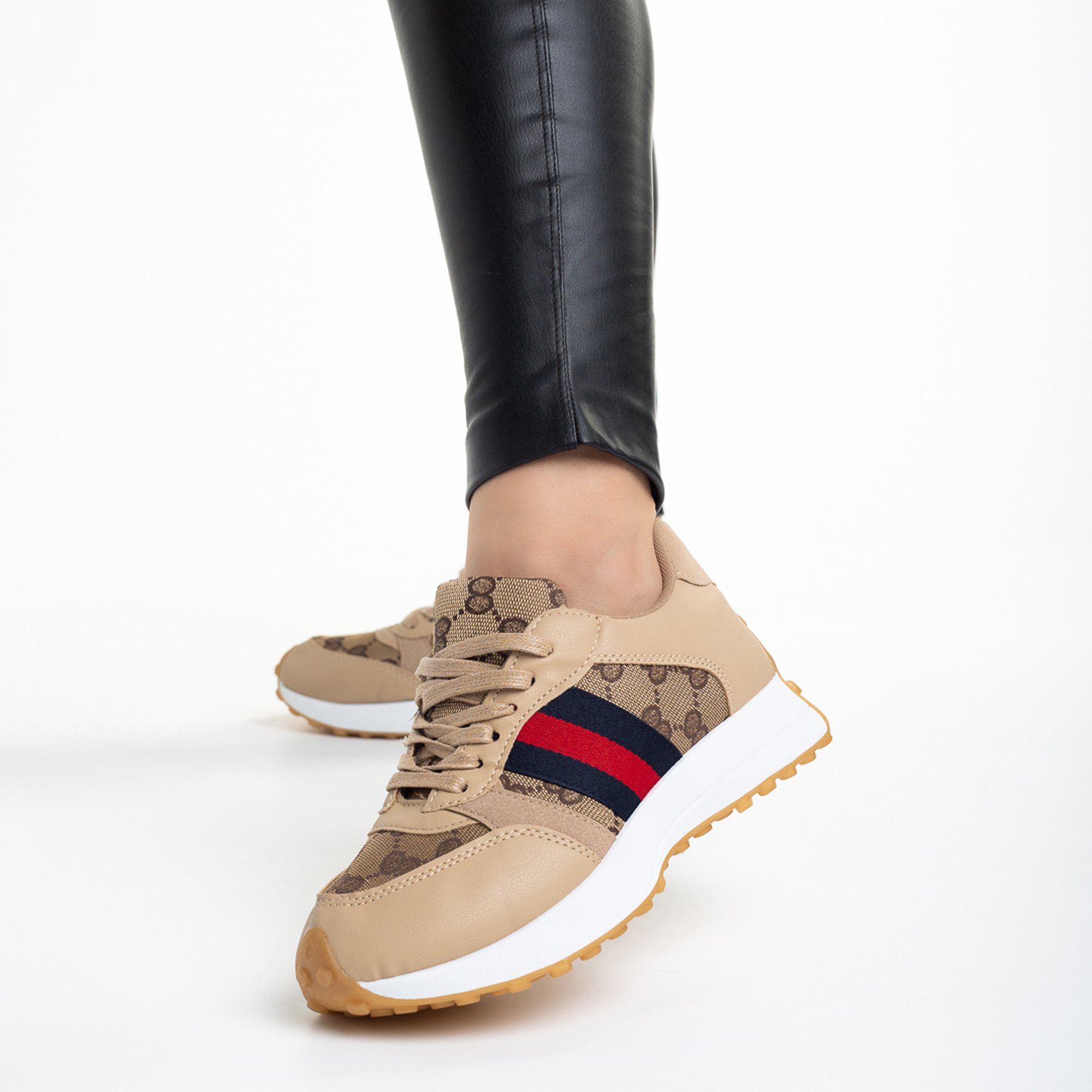 Pantofi sport dama bej inchis din piele ecologica si material textil Palmira, 3 - Kalapod.net