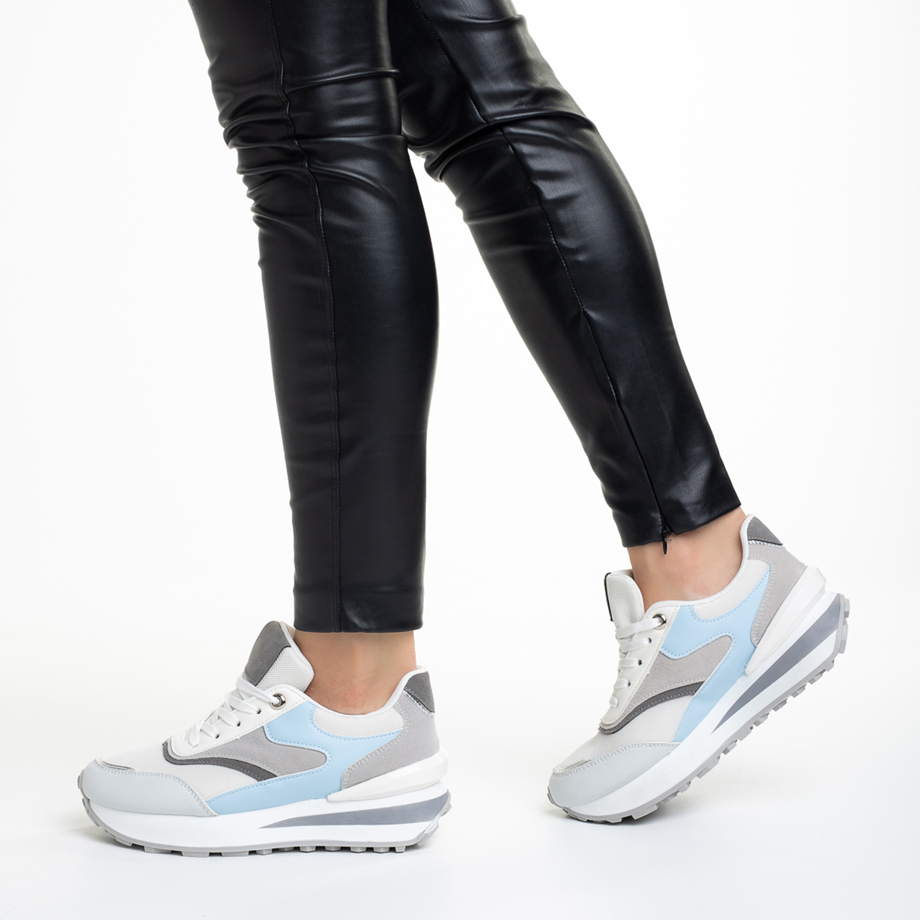 Pantofi sport dama gri cu albastru din material textil Rashay