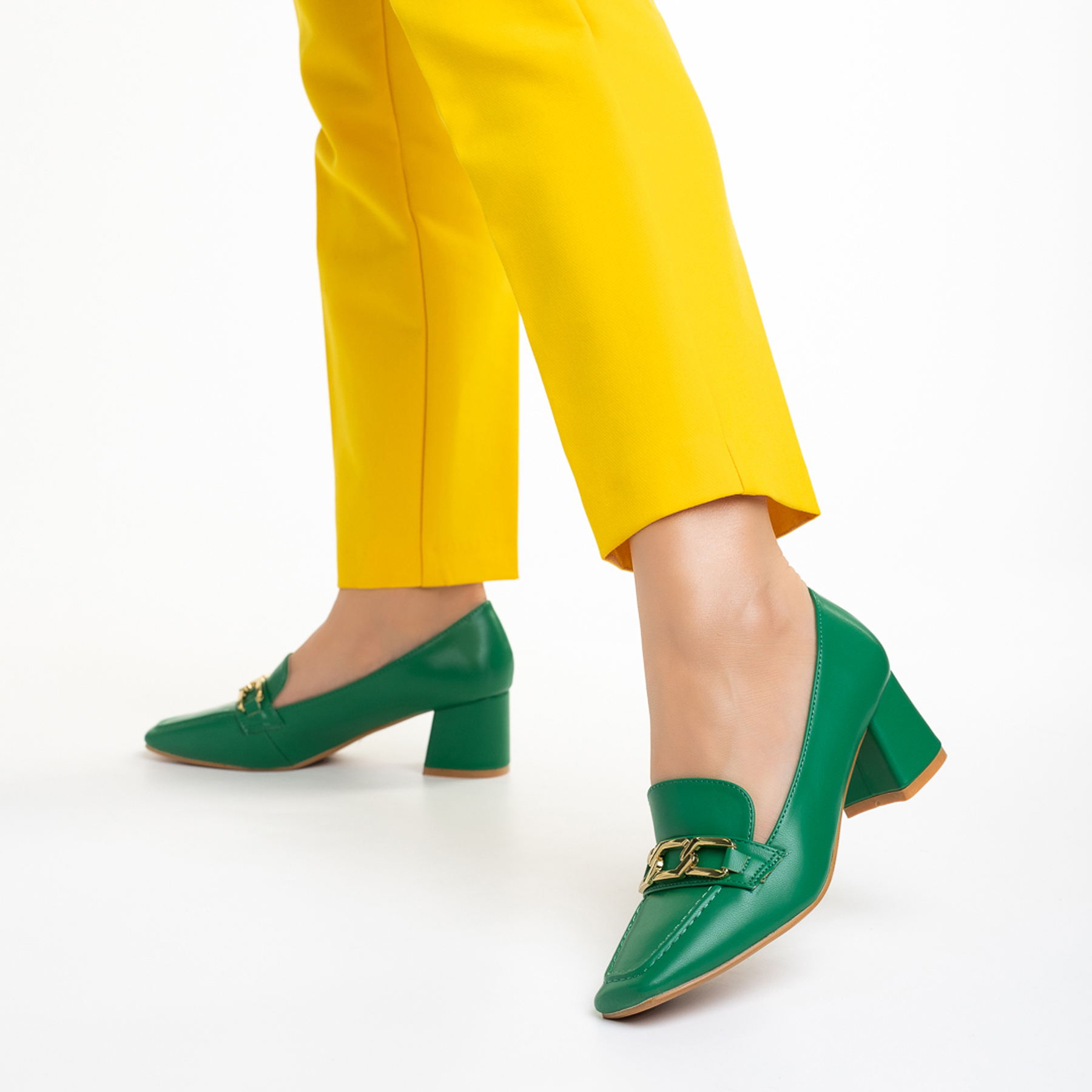 Pantofi dama verzi din piele ecologica cu toc Renaye, 4 - Kalapod.net