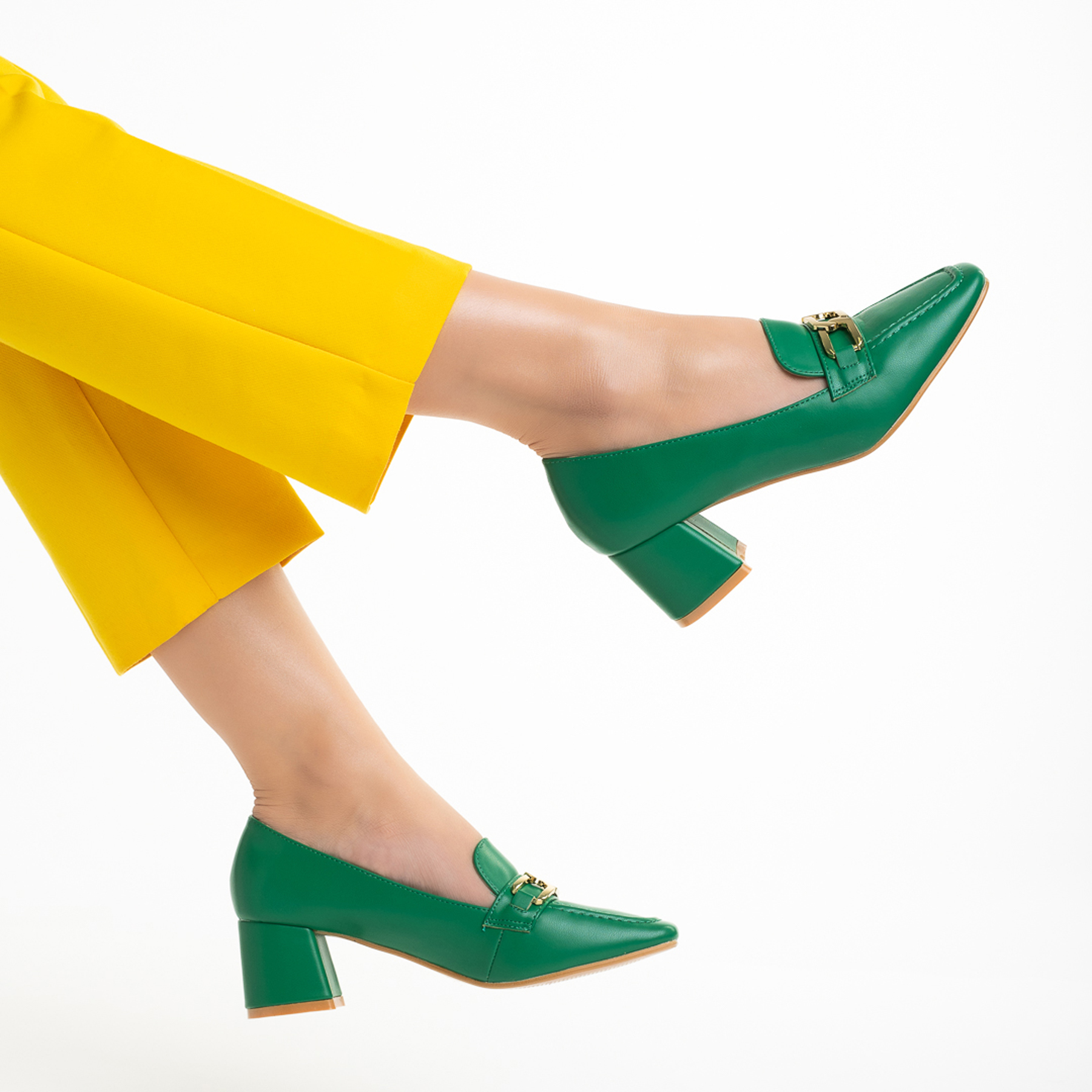 Pantofi dama verzi din piele ecologica cu toc Renaye, 6 - Kalapod.net