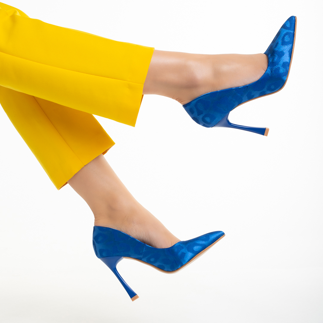 Pantofi dama albastri din material textil cu toc Zaida, 6 - Kalapod.net