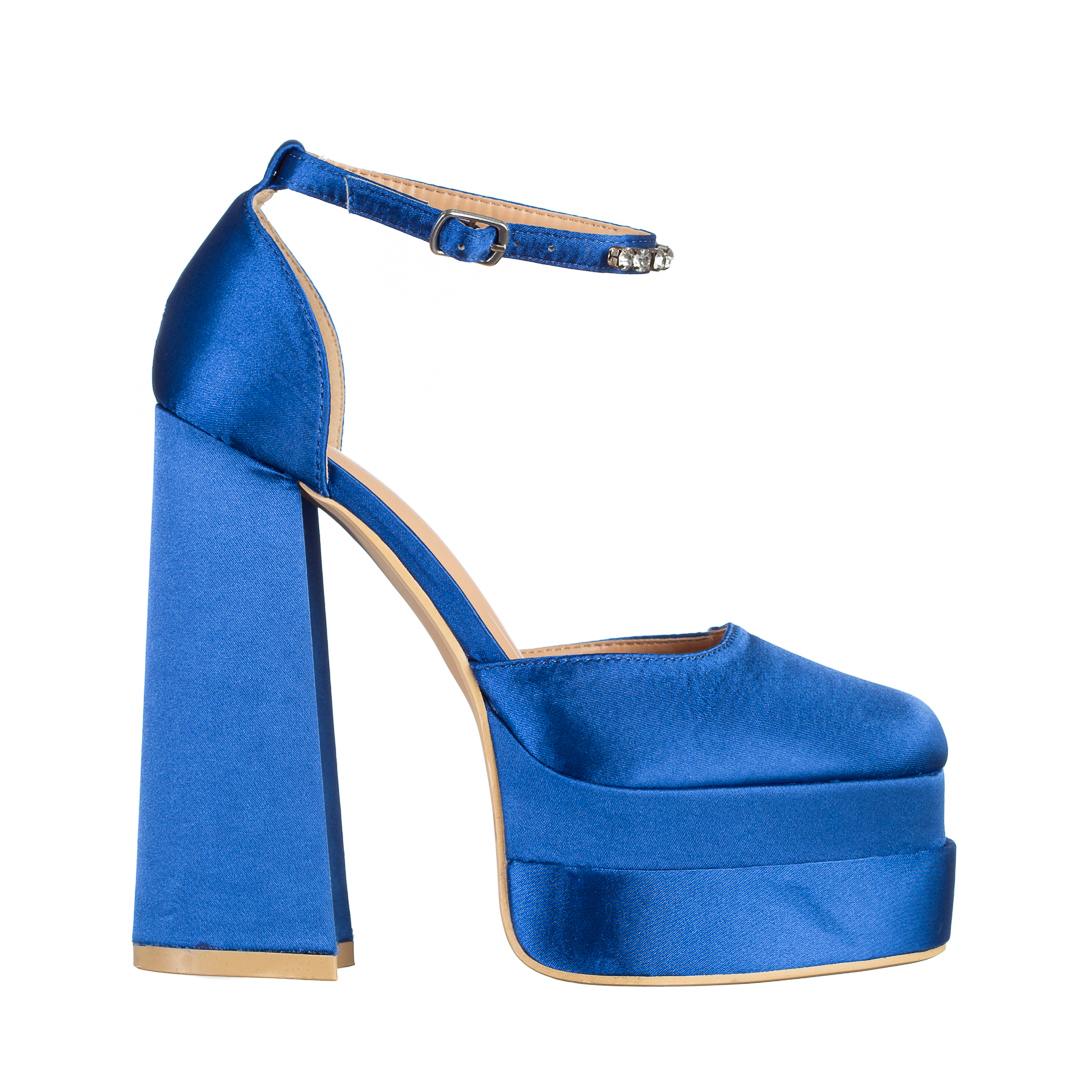 Pantofi dama albastri din material textil cu toc Amyra, 4 - Kalapod.net