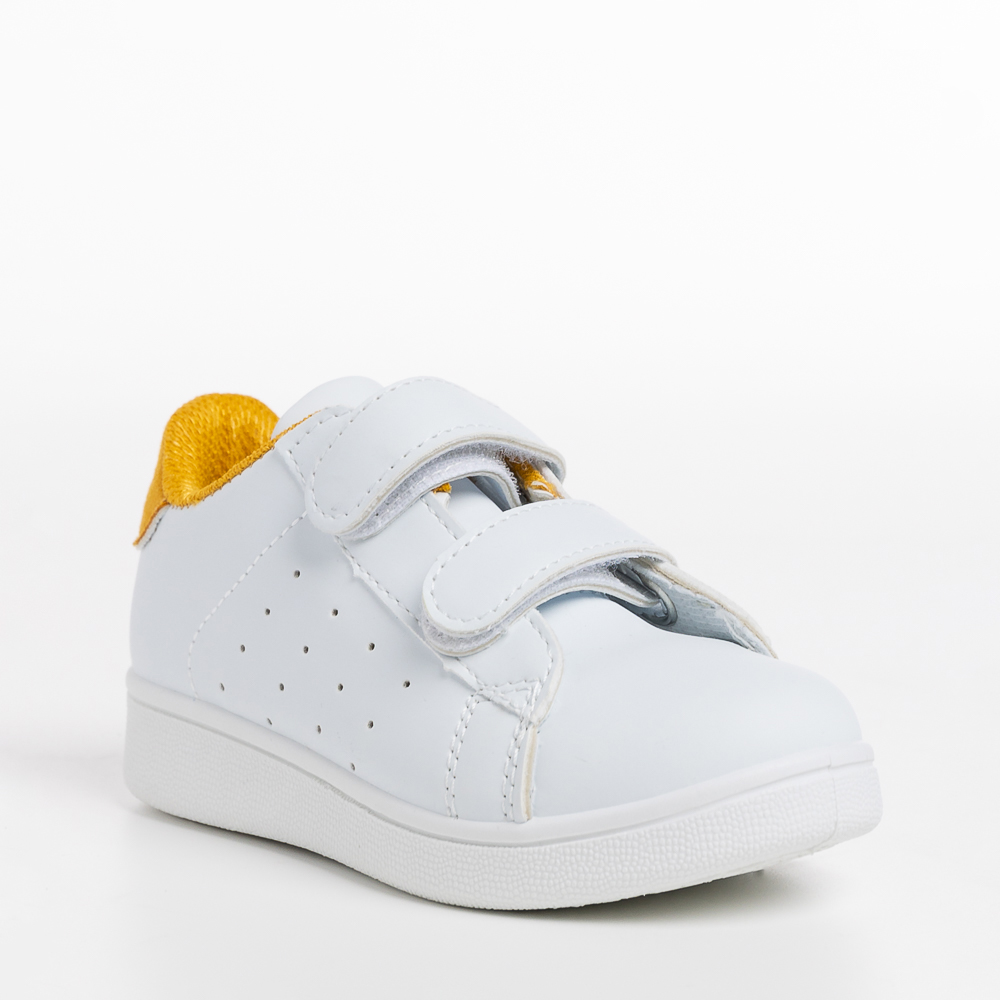Pantofi sport copii albi cu galben din piele ecologica  Artio, 3 - Kalapod.net